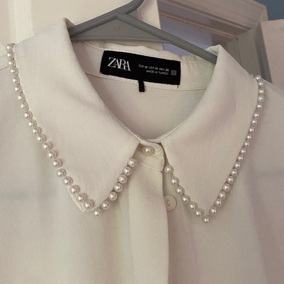 Zara Pearl Lapel Crepe Shirt Size Medium - Picture 3 of 6